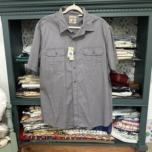 Redhead Gray Button Up Shirt‎ Men's XL Blue Cotton Short Sleeve NWT